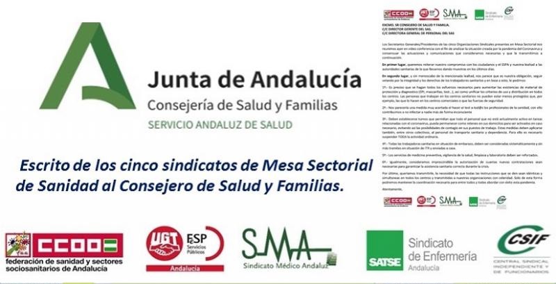 Escrito de los cinco sindicatos de Mesa Sectorial de Sanidad al Consejero de Salud y Familias escricinsind